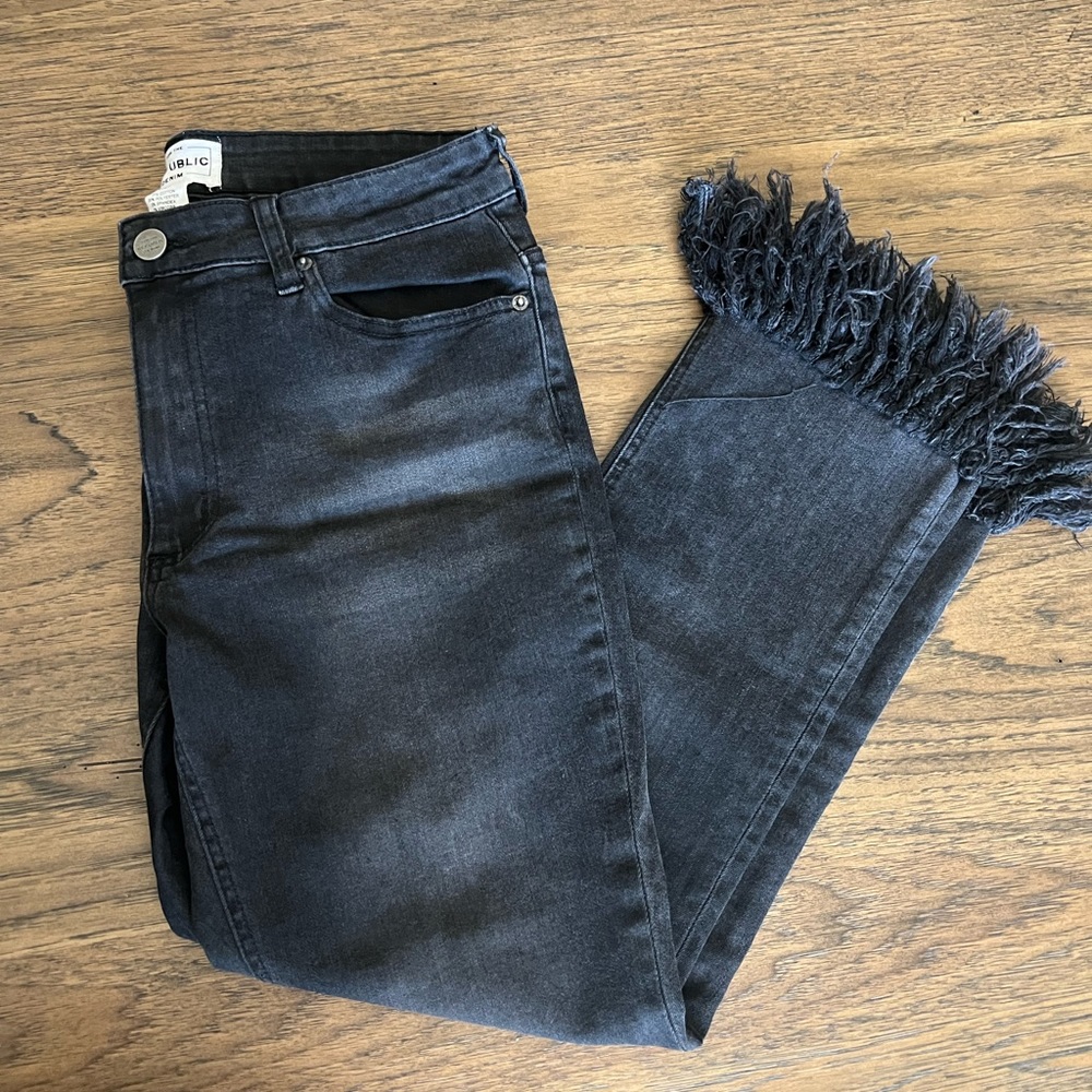 For The Republic Frayed Bottom Black Jean